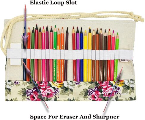 Flowers Colored Pencil Wrap Case Canvas Roll Up Holders Sketch Peony Pencils Organizers for Artist Adult Coloring Travel Storage With 72 Slots(Spring) in Saudi Arabia