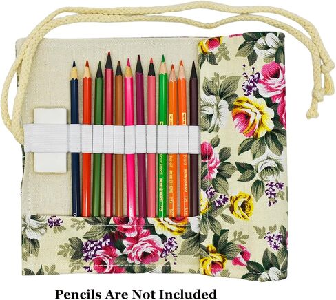 Flowers Colored Pencil Wrap Case Canvas Roll Up Holders Sketch Peony Pencils Organizers for Artist Adult Coloring Travel Storage With 72 Slots(Spring) in Saudi Arabia
