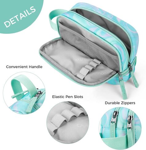 Choco Mocha Blue Pencil Case for Girls, Soft Zipper Pencil Pouch for Teen Girls,Pencil Bag for Kids Girls with 3 Compartments, Liquid Blue in Kuwait