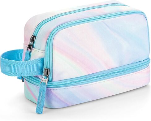 Choco Mocha Blue Pencil Case for Girls, Soft Zipper Pencil Pouch for Teen Girls,Pencil Bag for Kids Girls with 3 Compartments, Liquid Blue in Kuwait
