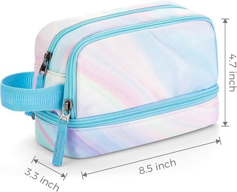 Choco Mocha Blue Pencil Case for Girls, Soft Zipper Pencil Pouch for Teen Girls,Pencil Bag for Kids Girls with 3 Compartments, Liquid Blue in Kuwait
