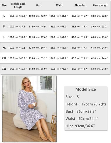 Marvmys Women Long Sleeve Nightgowns Cotton House Dress with Pockets Soft Nightshirt Sleepwears in Kuwait