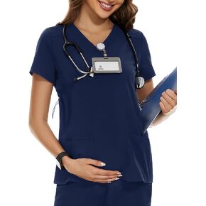 PACBREEZE Women's Maternity Scrub Top/Shirt V-Neck Workwear Medical Pregnancy Scrub Clothes, S-XXL