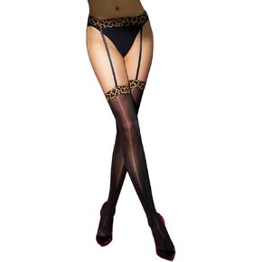 HTRUIYA Suspender Thigh High Stockings for Women Thigh High Sheer Stockings 8D Leopard Lace Garter Belt Oil Shiny Pantyhose