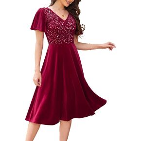 Bridesmay Formal Velvet Dress for Women 2024 Sequin Cocktail Dress with Sleeves for Fall and Winter Wedding