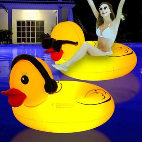 Inflatable Duck Pool Float with Colorful Lights, LED Color Changing Giant Rubber Duck Swim Tube Rings, 42'' Large Pool Beach Floaties Floaty Funny Summer Pool Float for Adults 2Pcs
