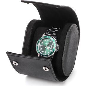 Leather Travel Watch Case, Single Watch Gift Box with Pillow, Portable Jewelry Watch Storage Roll Organizer Carrying Case for Display, Men, Women, Luxury Black