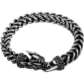 Dragon Bracelet for Men, Stainless Steel Cuban Link Bracelet Punk Jewelry Gifts for Him, Length 8.7 Inches