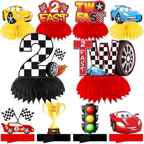 10Pcs Race Car 2 Fast Birthday Decorations Table Honeycomb Centerpieces, Car Theme 2nd Birthday Table Toppers Party Supplies for Boys, 2 Year Old Let’s Go Racing Birthday Party Table Decor