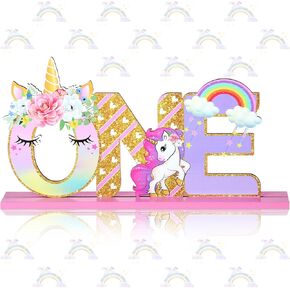 Unicorn One Letter Sign Unicorn Table Centerpiece One in Unicorn Party Decorations for Baby Boys Girls First Birthday Decor Rainbow Unicorn Theme Birthday Party Supplies Baby Shower Cake Photo Props