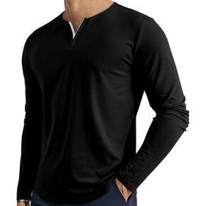 Men's V Neck Long Sleeve Shirts Casual Henley Cotton T-Shirts Slim Fit Longline Tee Shirts