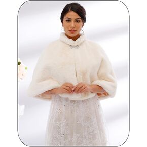 Women's Faux Fur Shawl and Wrap Bridal Wedding Stole Shrug Winter Fur Scarf Wrap for Brides and Bridesmaids