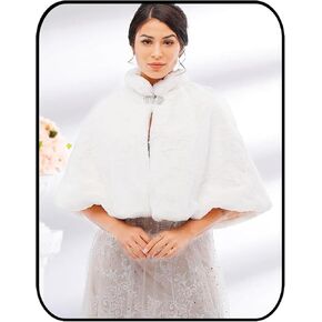 Women's Faux Fur Shawl and Wrap Bridal Wedding Stole Shrug Winter Fur Scarf Wrap for Brides and Bridesmaids