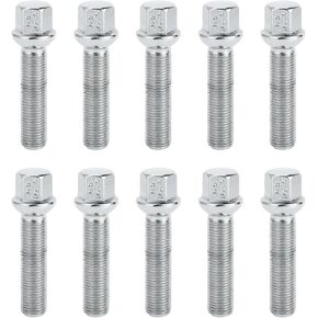 M14x1.5mm Ball Seat Wheel Lug Bolt for Volkswagen 19mm Hex 55mm Shank Length Sturdy | Extended Bolts Silver Tone 10 Pcs
