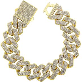 JINAO 20MM Cuban Link Bracelet Mens Iced Out Miami Cuban Wrist Chain 14K Gold Plated Cubic Zirconia Hip Hop Jewelry for Men and Women