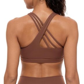 Lavento Women's Active Sculpt U-Neck Sports Bra - Asymmetrical Crisscross Back Padded Workout Yoga Bra