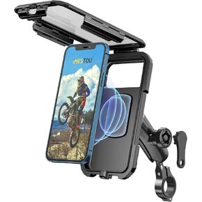 iMESTOU Waterproof Motorcycle Phone Mount IP67 with Wireless Qi/USB C 3.0 Charger, Anti-Theft Handlebar 1" Ball Phone Holder with Aluminum Mounting Base 720° Rotation for 3.5"-6.1" Smartphones(S)