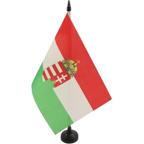 AZ FLAG Hungary Coat of arms Table Flag 5'' x 8'' - Hungarian Desk Flag 21 x 14 cm - Black Plastic Stick and Base