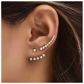Bohemian Crystal Ear Jacket Earrings Crystal Climber Studs Earrings Silver Rhinestone Earrings Cz Stud Earrings Front Back Two Ways Earrings Set Jewelry for Women and Girls Gifts
