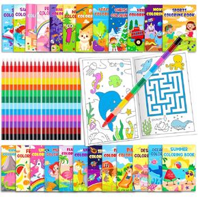 20 عبوة من كتب التلوين للأطفال مع 20 قلم تلوين مجموعة من كتب التلوين الصغيرة للأطفال الذين تتراوح أعمارهم بين 2-4-8-12 كتب أنشطة صغيرة لحفلات أعياد الميلاد هدايا وحقائب هدايا للفصول الدراسية