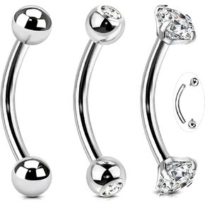 BodyAce 14G Surgical Steel Body Jewelry, 14G Belly Button Rings Gold Curved Navel Barbells, Silver Snake Eyes Piercings for Tongue Conch Eyebrow Rings