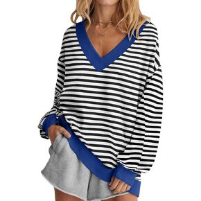 Womens Oversized Sweatshirt V Neck Loose Soft Long Sleeve Pullover Tops Fashion Hoodies Lightweight Clothes