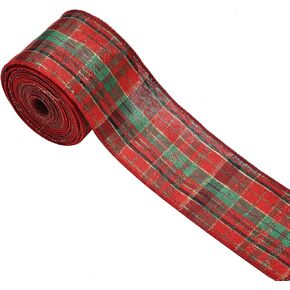 Christmas Buffalo Plaid Wired Ribbon, Green Gingham Check Ribbon for Gift Wrapping DIY Crafts Tree Decor Home Decor, 2-1/2'' x 10 Yards (1# Green)