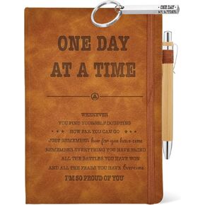 Sober Gifts Men Women, Sobriety Journal 200 Pages Engraved Notebook A5 Lined with Pen, One Day At A Time Gift Keychain, AA NA Recovery Gift from Addiction, Clean And Sober Encouragement Gifts