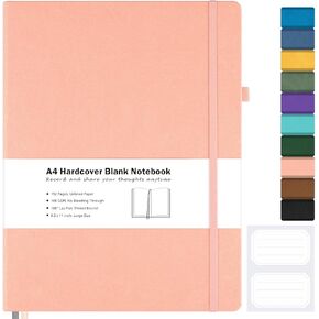 Blank Notebook, Hardcover Sketch Book, 8.5" x 11" Large Blank Journal, No Bleed Thick Paper Sketchbook for Drawing, Unlined Notebook Journal for Women Men, A4 Leather Sketchbook, Lay Flat, Light Green