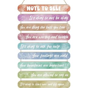 MONALET Mental Health Wall Art Decor for Classroom Therapy Counseling Office Girls Bedroom, Rustic Inspirational Motivational Hanging Wood Signs Decorations, Positive Farmhouse Wooden Plaque, 12x19in