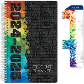 Global Datebooks Dated Middle School or High School Student Planner for Academic Year 2024-2025 includes Ruler/Bookmark and Planning Stickers (Block Style - 8.5"x11" - Black Painted Brick)