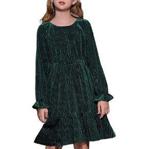 GRACE KARIN Girls Sparkle Velvet Dress Long Sleeve Party Fall Winter Dress Size 5-12