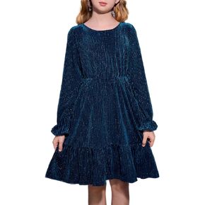 GRACE KARIN Girls Sparkle Velvet Dress Long Sleeve Party Fall Winter Dress Size 5-12