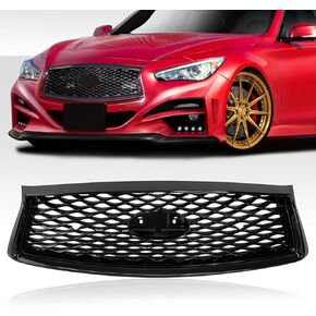 YLT AUTO Front Cover Bumper Upper Grille Assembly Replacement Shroud Gloss Black Front Mesh Air Intake Fit 2018-2022 for INFINITI Q50