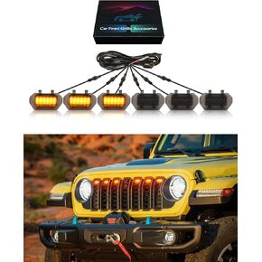 أضواء شواء LED لسيارة جيب رانجلر JL 2024 2025 أضواء مصبغة رانجلر JL ملحقات الشبكة الأمامية (أصفر)