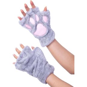 Women Halloween Costume Cat Paws Gloves,Novelty Faux Fur Bear Paw Fingerless Mittens, Plush Lion Claw Gloves