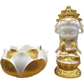 Kingzhuo Cute Beautiful Quan Yin Statue Beautiful Cartoon Kuan Yin Statue Small Guan Yin Statue Goddess of Mercy Guan Jin Meditation Buddha Statue Home Decor Feng Shui Gift (White)