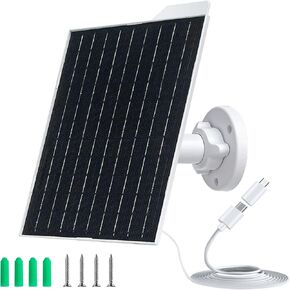 Solar Panel for Security Camera,5V10W USB Solar Panel with USB-C Port &Micro USB,IP65 Waterproof Camera Solar Panel with 360°Adjustable Mounting,Long Charging Cable