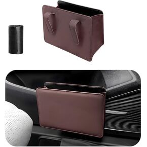 Car Trash Can, Foldable Waterproof Leather Car Garbage Organizer Holder, Automotive Mini Dustbin Container with One Roll Trash Bag, Universal Interior Car Accessories (Black)