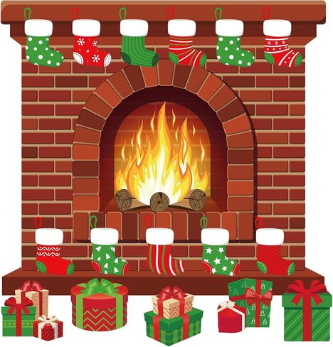 Remagr 66 Pieces Large Christmas Fireplace Bulletin Board Decor 43 x 39 Inch Christmas Holiday Hearth Bulletin Board Fireplace Bulletin Board Stocking Gifts Box Cutouts Christmas Classroom Home Decor in Saudi Arabia