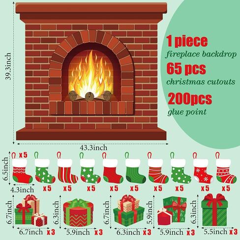 Remagr 66 Pieces Large Christmas Fireplace Bulletin Board Decor 43 x 39 Inch Christmas Holiday Hearth Bulletin Board Fireplace Bulletin Board Stocking Gifts Box Cutouts Christmas Classroom Home Decor in Saudi Arabia