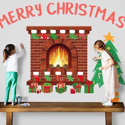 Remagr 66 Pieces Large Christmas Fireplace Bulletin Board Decor 43 x 39 Inch Christmas Holiday Hearth Bulletin Board Fireplace Bulletin Board Stocking Gifts Box Cutouts Christmas Classroom Home Decor in Saudi Arabia