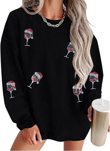 Merry Christmas Sweatshirt Women Christmas Sequin Tops Hoodie Christmas Party Pullover with Pockets in Saudi Arabia