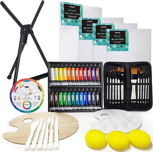 MEEDEN Acrylic Paint Set with Aluminum Table Easel, 53-Piece Art Painting Set, Paint Supplies Kit, 24 Acrylic Paints, Stretched Canvas, Paint Brushes and More for Adults & Beginners in Saudi Arabia