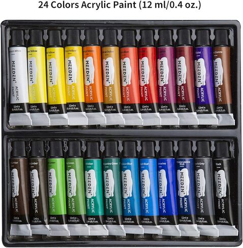 MEEDEN Acrylic Paint Set with Aluminum Table Easel, 53-Piece Art Painting Set, Paint Supplies Kit, 24 Acrylic Paints, Stretched Canvas, Paint Brushes and More for Adults & Beginners in Saudi Arabia