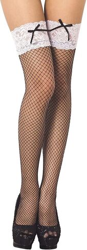 iB-iP Women's Bowknot Lace Seamless Stylish Fishnet Thigh High Hold-up Stockings in Saudi Arabia