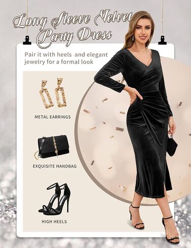 Gardenwed Womens Long Sleeve Velvet Maxi Dress Plus Size Wrap V Neck Long Formal Evening Cocktail Party Dress in Saudi Arabia