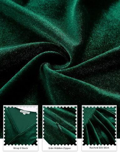 Gardenwed Womens Long Sleeve Velvet Maxi Dress Plus Size Wrap V Neck Long Formal Evening Cocktail Party Dress in Saudi Arabia