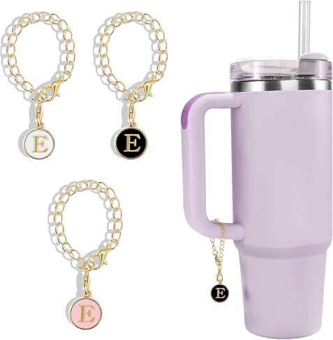 3 Pcs Letter Charms Accessories for Tumblers with Handle, 3 Colors Initial Name ID Personalized Handle Decor Set for Tumblers, Pink, Black, White in Saudi Arabia