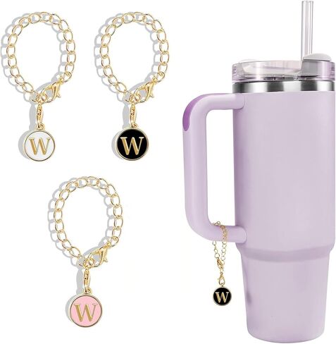 3 Pcs Letter Charms Accessories for Tumblers with Handle, 3 Colors Initial Name ID Personalized Handle Decor Set for Tumblers, Pink, Black, White in Saudi Arabia